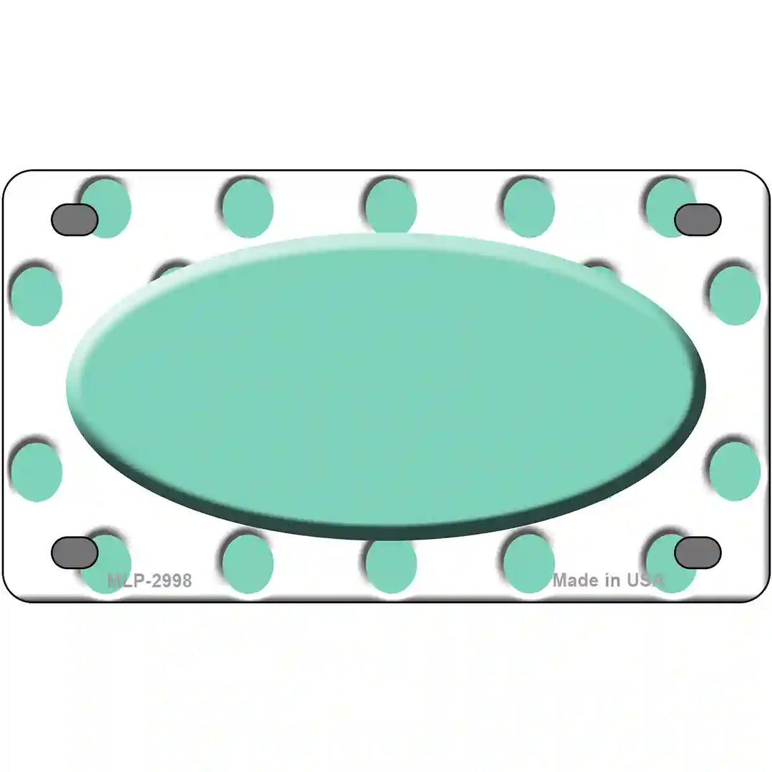 Mint White Polka Dot Teal Center Oval Metal Novelty License Plate 4" x 2.2" (MLP)