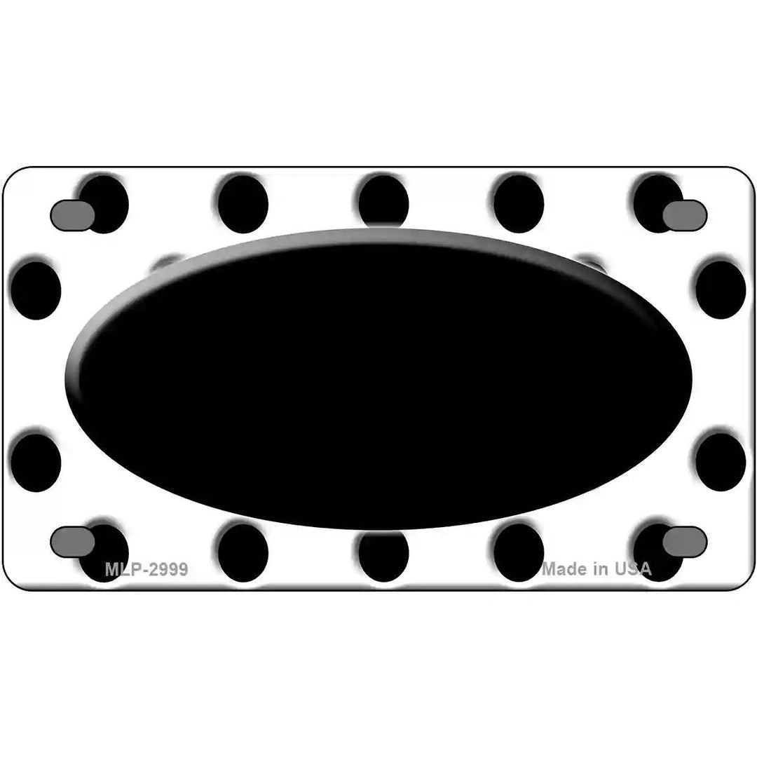 Black White Polka Dot Black Center Oval Metal Novelty License Plate 4" x 2.2" (MLP)