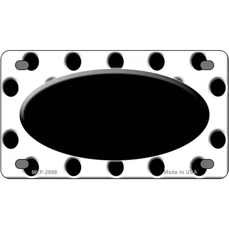 Black White Polka Dot Black Center Oval Metal Novelty License Plate 4" x 2.2" (MLP)