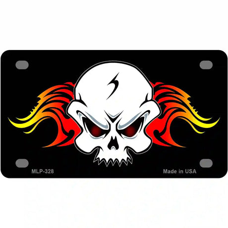 Skull Flame Metal Novelty License Plate 4" x 2.2" (MLP)