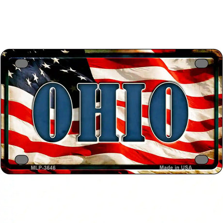 Ohio on American Flag Metal Novelty License Plate 4" x 2.2" (MLP)