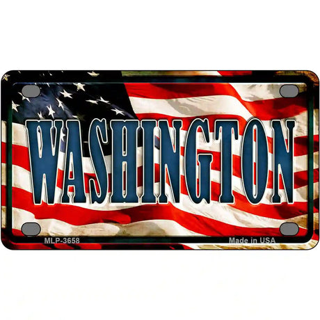 Washington on American Flag Metal Novelty License Plate 4" x 2.2" (MLP)