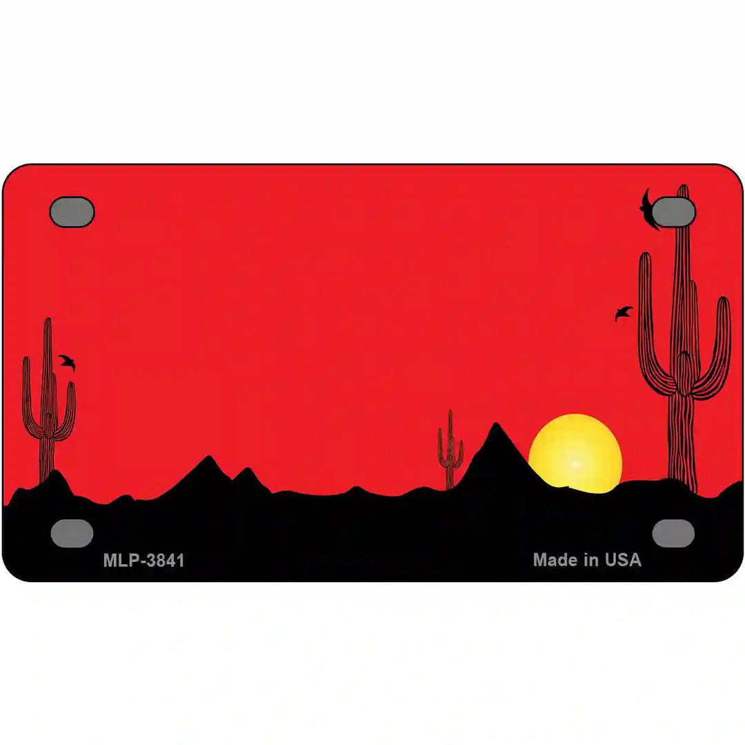 Southwest Cactus Sunrise Red Metal Novelty License Plate 4" x 2.2" (MLP)
