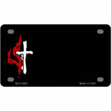 Flaming Cross Offset Metal Novelty License Plate 4" x 2.2" (MLP)