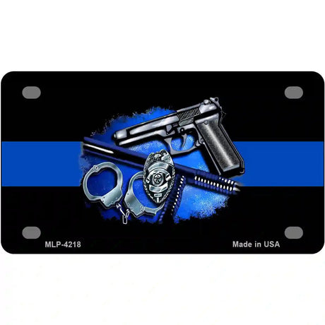 Thin Blue Line Badge Metal Novelty License Plate 4" x 2.2" (MLP)