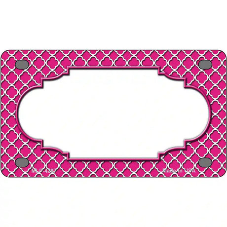 Pink White Quatrefoil Center Scallop Metal Novelty License Plate 4" x 2.2" (MLP)