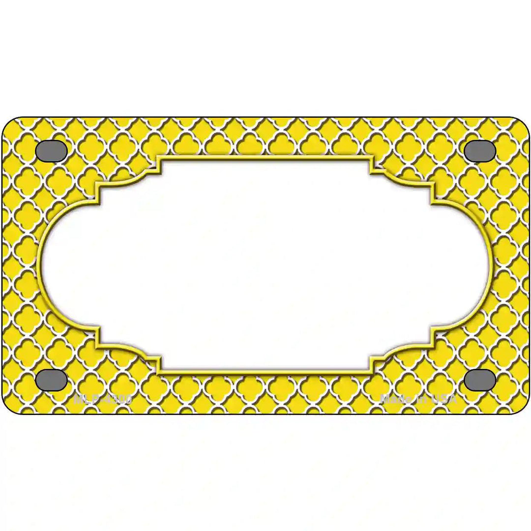 Yellow White Quatrefoil Center Scallop Metal Novelty License Plate 4" x 2.2" (MLP)