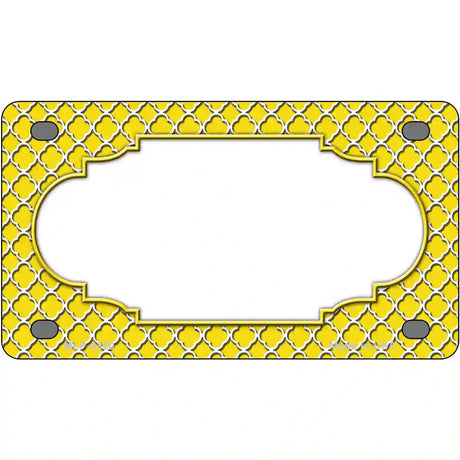 Yellow White Quatrefoil Center Scallop Metal Novelty License Plate 4" x 2.2" (MLP)