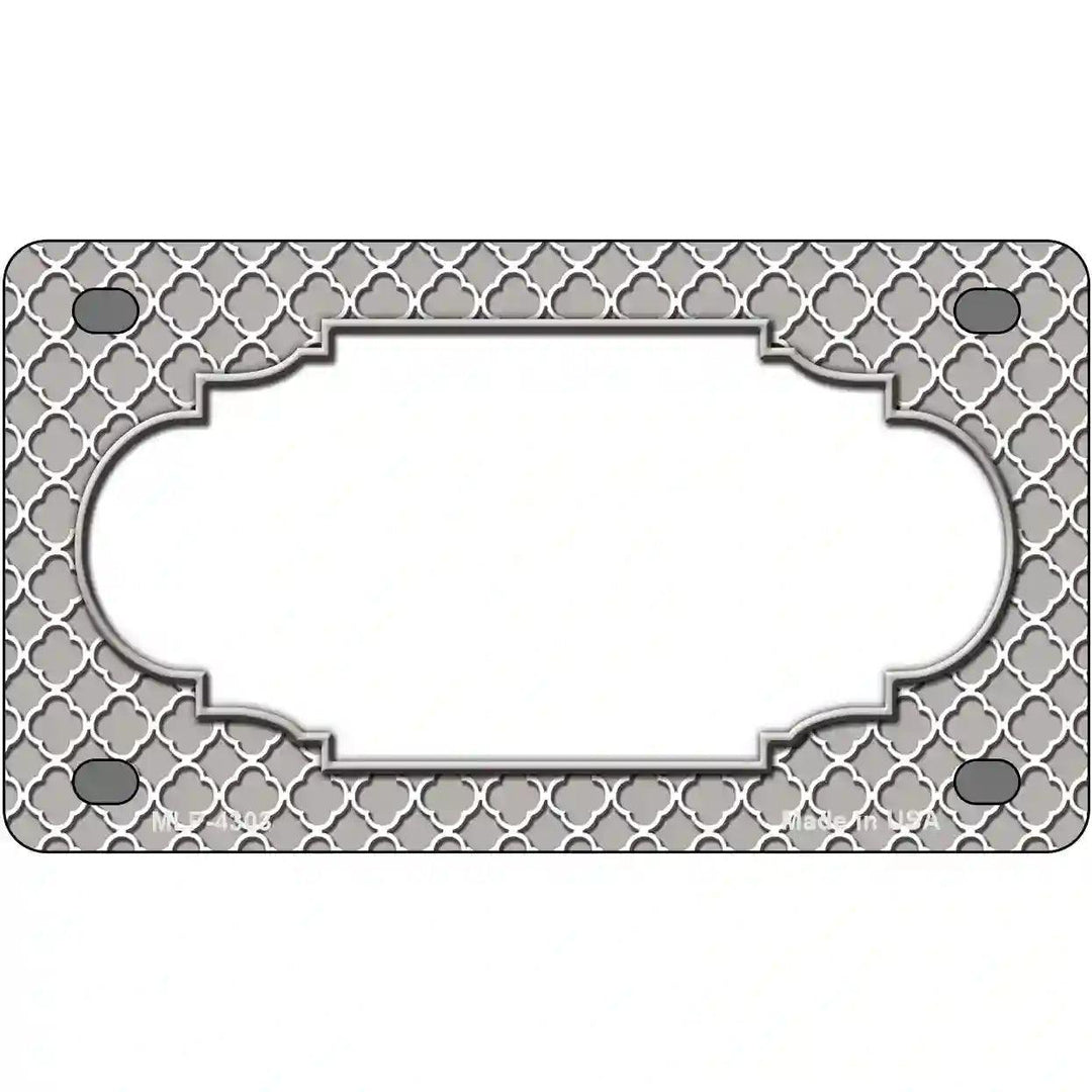 Grey White Quatrefoil Center Scallop Metal Novelty License Plate 4" x 2.2" (MLP)