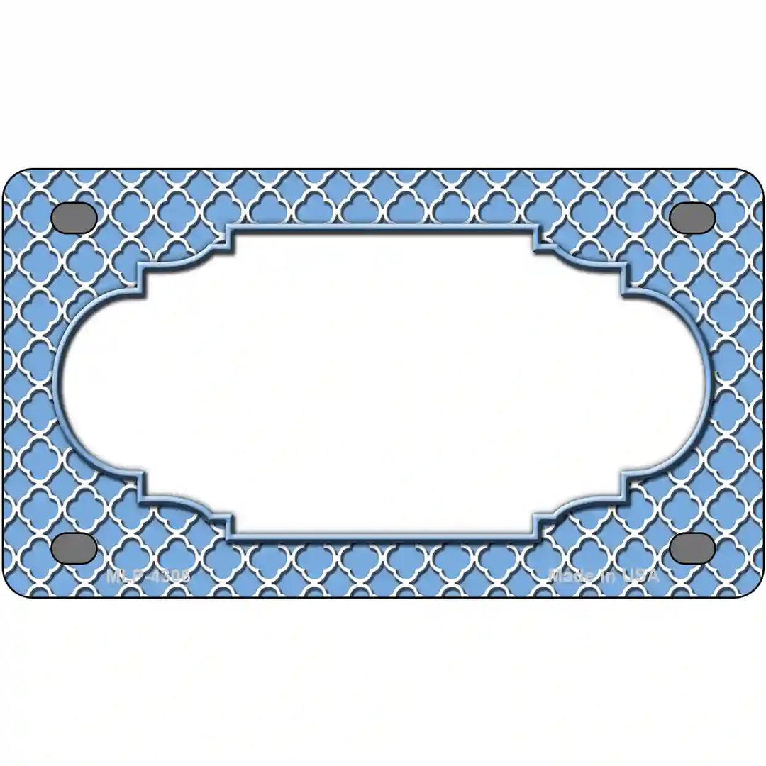 Light Blue White Quatrefoil Center Scallop Metal Novelty License Plate 4" x 2.2" (MLP)