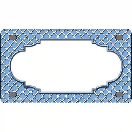 Light Blue White Quatrefoil Center Scallop Metal Novelty License Plate 4" x 2.2" (MLP)