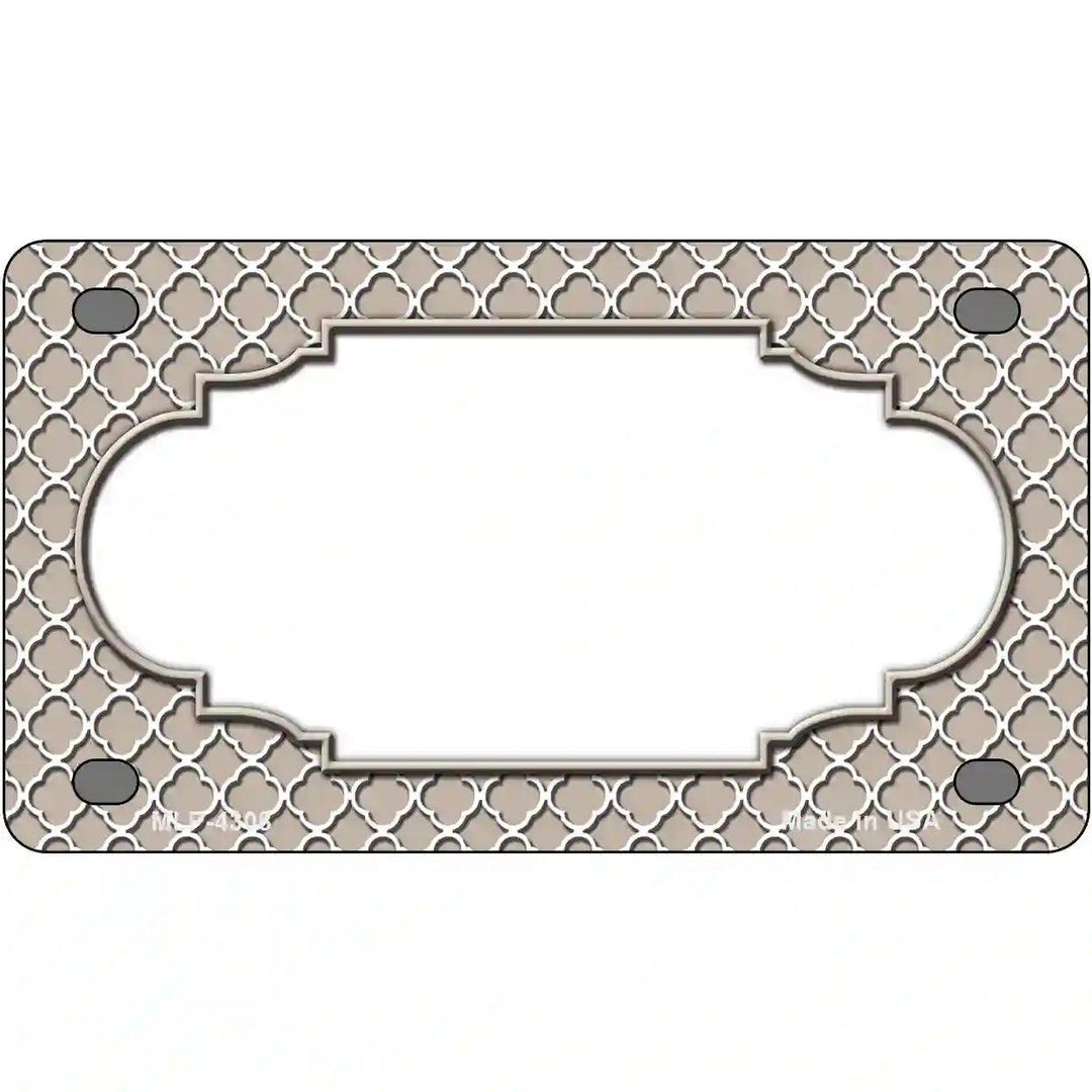 Tan White Quatrefoil Center Scallop Metal Novelty License Plate 4" x 2.2" (MLP)