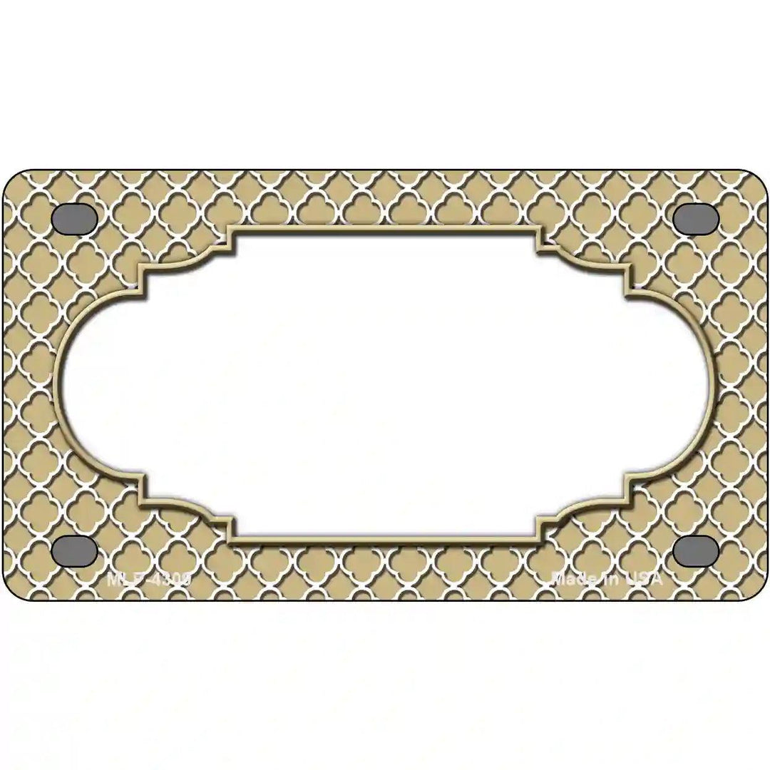 Gold White Quatrefoil Center Scallop Metal Novelty License Plate 4" x 2.2" (MLP)