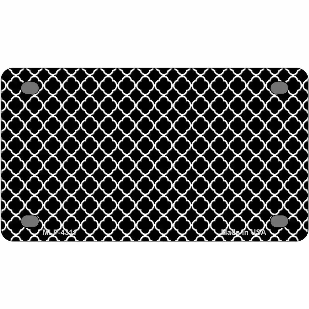 Black White Quatrefoil Metal Novelty License Plate 4" x 2.2" (MLP)