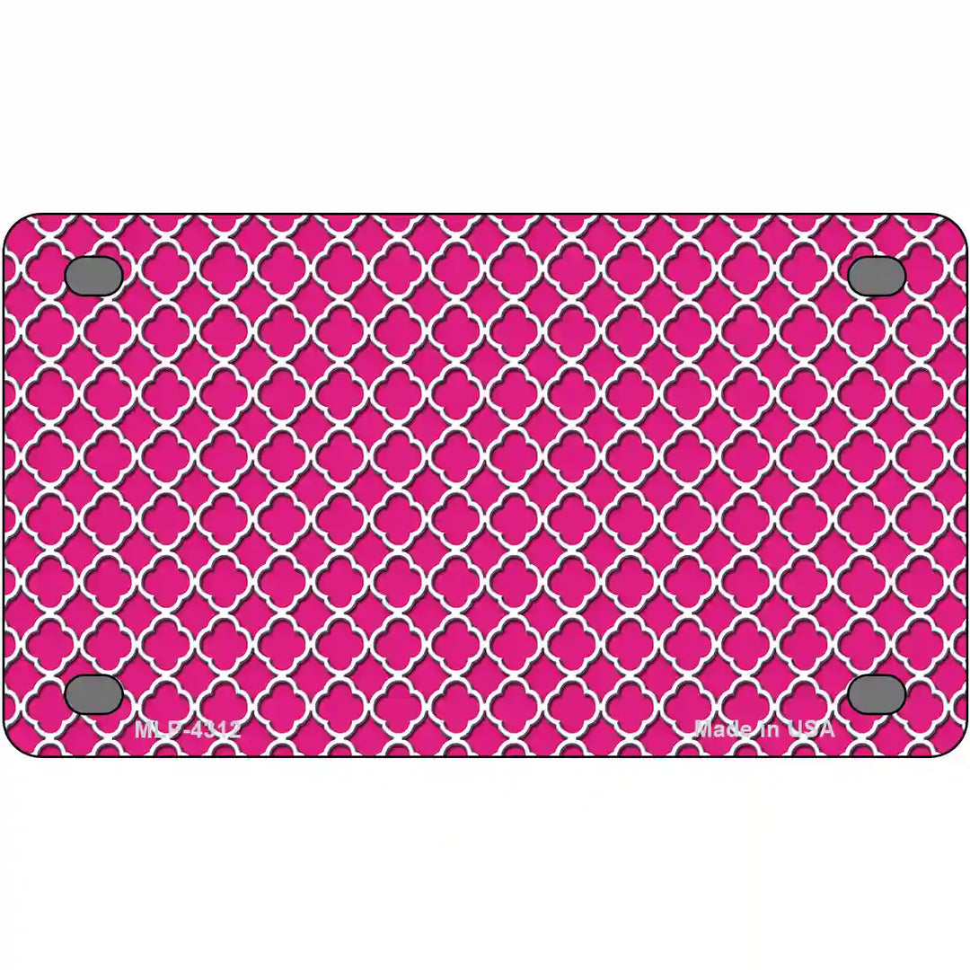 Pink White Quatrefoil Metal Novelty License Plate 4" x 2.2" (MLP)