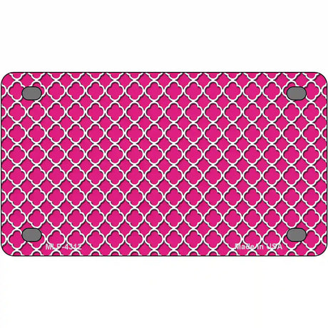 Pink White Quatrefoil Metal Novelty License Plate 4" x 2.2" (MLP)