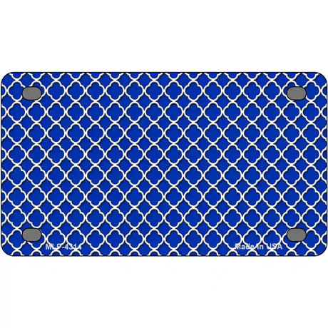 Blue White Quatrefoil Metal Novelty License Plate 4" x 2.2" (MLP)
