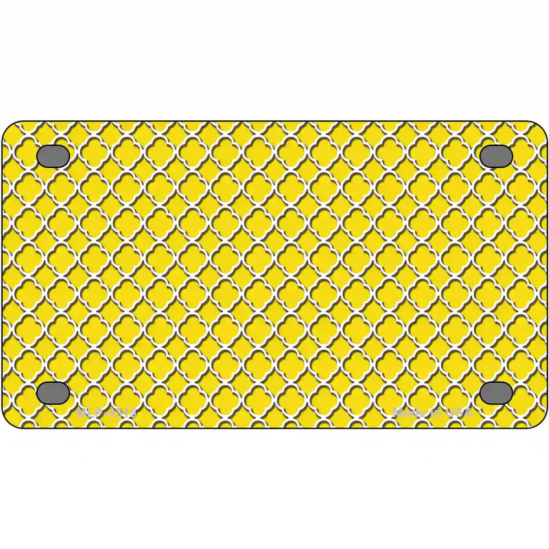 Yellow White Quatrefoil Metal Novelty License Plate 4" x 2.2" (MLP)