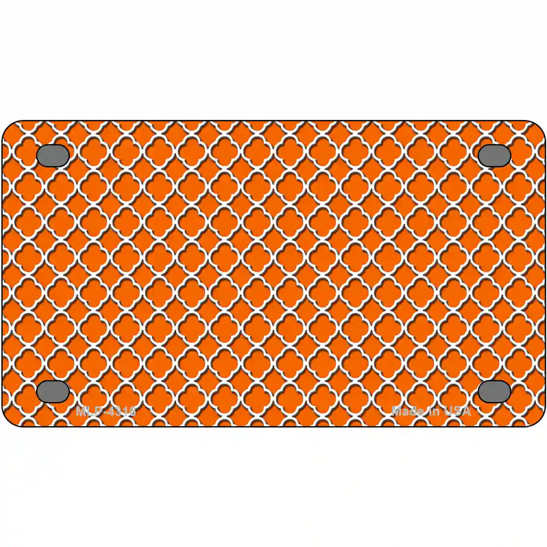 Orange White Quatrefoil Metal Novelty License Plate 4" x 2.2" (MLP)