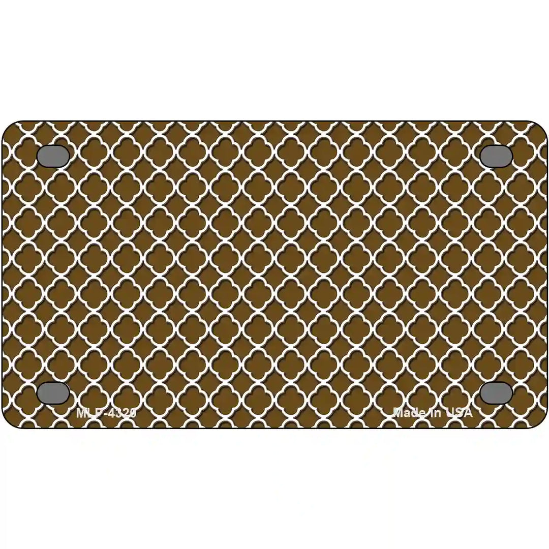 Brown White Quatrefoil Metal Novelty License Plate 4" x 2.2" (MLP)