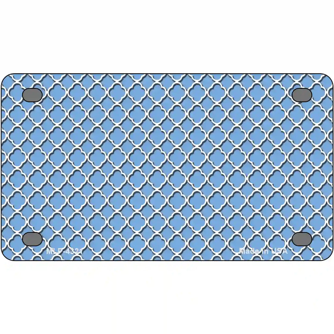 Light Blue White Quatrefoil Metal Novelty License Plate 4" x 2.2" (MLP)