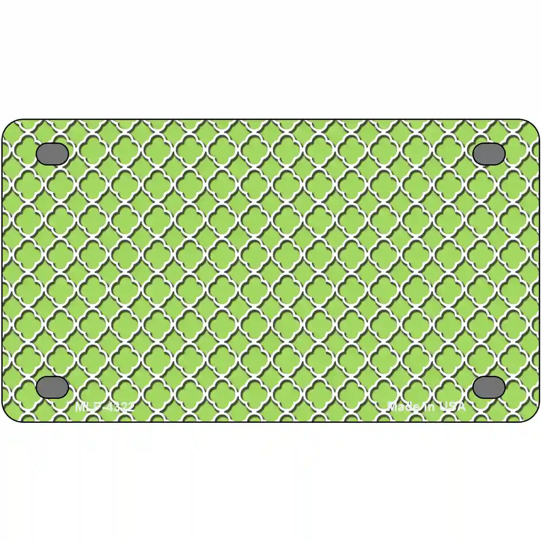 Lime Green White Quatrefoil Metal Novelty License Plate 4" x 2.2" (MLP)
