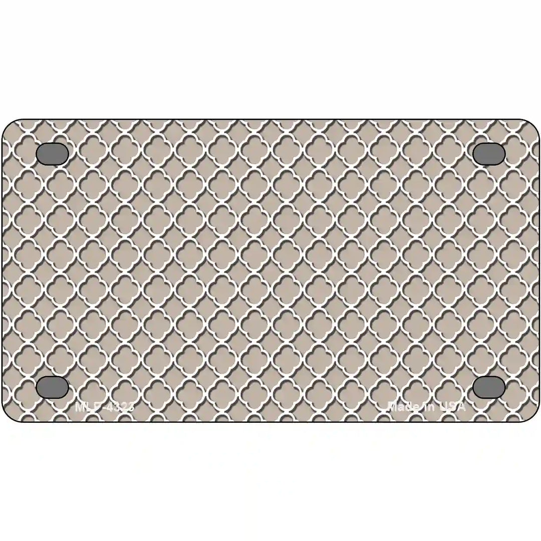 Tan White Quatrefoil Metal Novelty License Plate 4" x 2.2" (MLP)