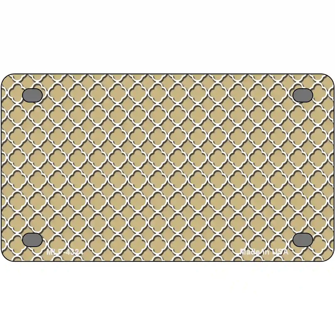 Gold White Quatrefoil Metal Novelty License Plate 4" x 2.2" (MLP)