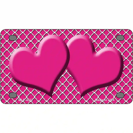 Pink White Quatrefoil Hot Pink Center Hearts Metal Novelty License Plate 4" x 2.2" (MLP)
