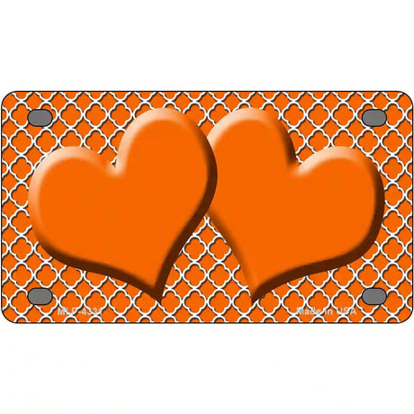 Orange White Quatrefoil Orange Center Hearts Metal Novelty License Plate 4" x 2.2" (MLP)
