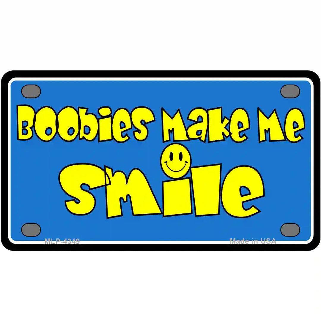 Boobies Make Me Smile Blue Metal Novelty License Plate 4" x 2.2" (MLP)