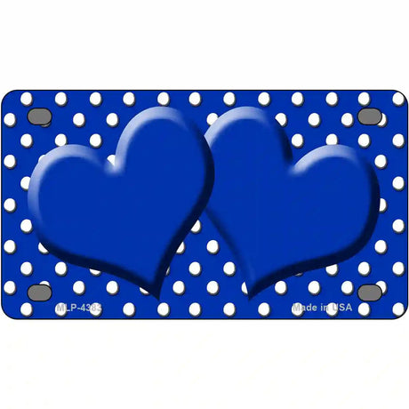 Blue White Polka Dot Center Hearts Metal Novelty License Plate 4" x 2.2" (MLP)