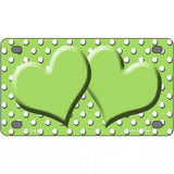 Lime Green White Polka Dot Center Hearts Metal Novelty License Plate 4" x 2.2" (MLP)