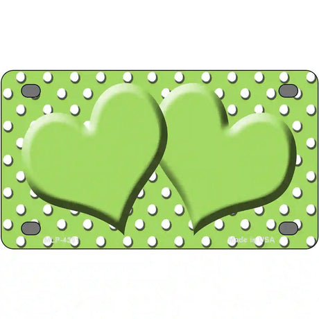 Lime Green White Polka Dot Center Hearts Metal Novelty License Plate 4" x 2.2" (MLP)