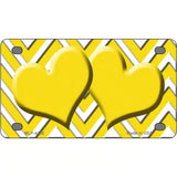 Yellow White Chevron Yellow Center Hearts Metal Novelty License Plate LP-4486 4" x 2.2" (MLP)