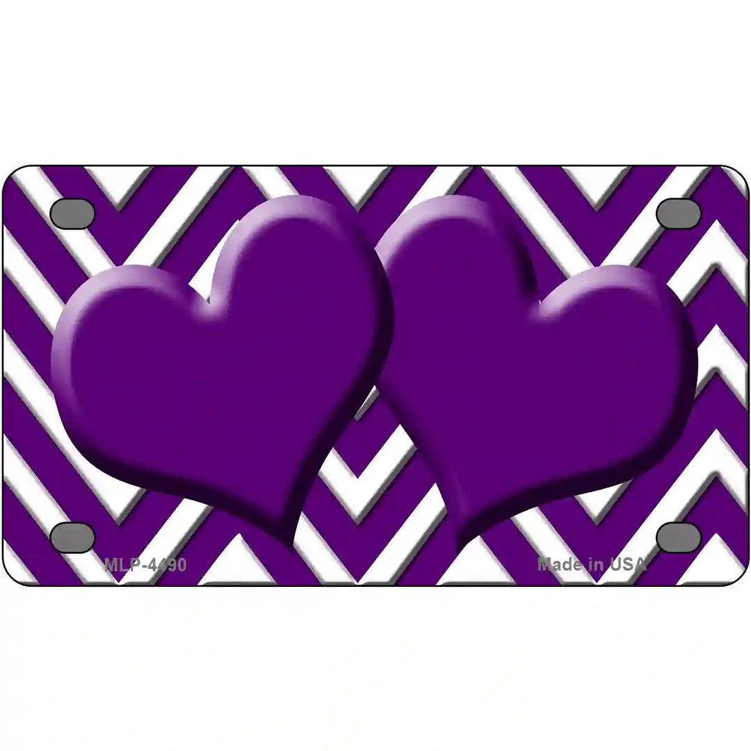 Purple White Chevron Purple Center Hearts Metal Novelty License Plate LP-4490 4" x 2.2" (MLP)