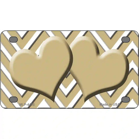Gold White Chevron Gold Center Hearts Metal Novelty License Plate LP-4495 4" x 2.2" (MLP)