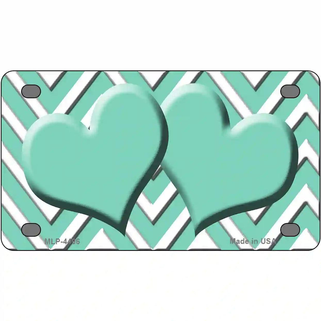 Mint White Chevron Mint Center Hearts Metal Novelty License Plate LP-4496 4" x 2.2" (MLP)