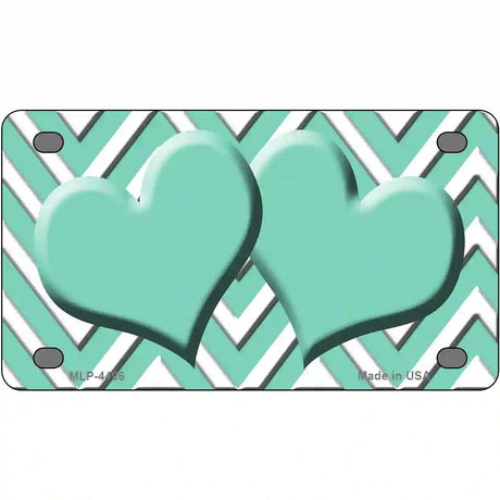 Mint White Chevron Mint Center Hearts Metal Novelty License Plate LP-4496 4" x 2.2" (MLP)