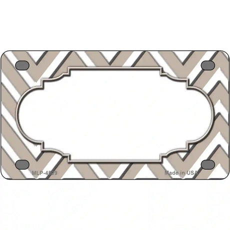 Tan White Chevron Center Scallop Metal Novelty License Plate 4" x 2.2" (MLP)