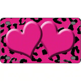 Pink Black Cheetah Pink Center Hearts Metal Novelty License Plate 4" x 2.2" (MLP)