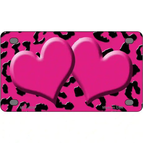 Pink Black Cheetah Pink Center Hearts Metal Novelty License Plate 4" x 2.2" (MLP)