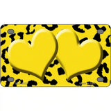 Yellow Black Cheetah Yellow Center Hearts Metal Novelty License Plate 4" x 2.2" (MLP)
