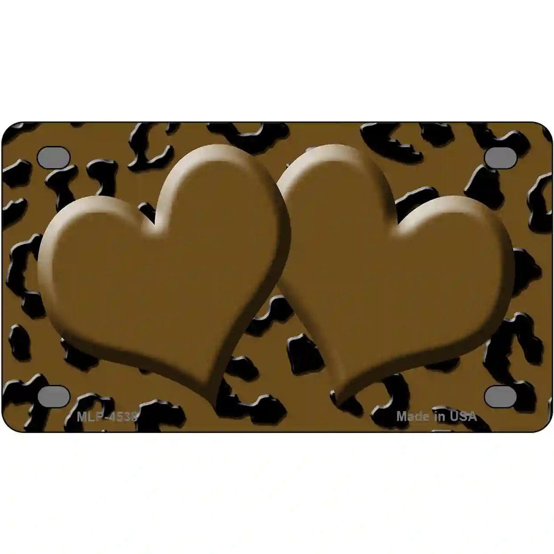 Brown Black Cheetah Brown Center Hearts Metal Novelty License Plate 4" x 2.2" (MLP)