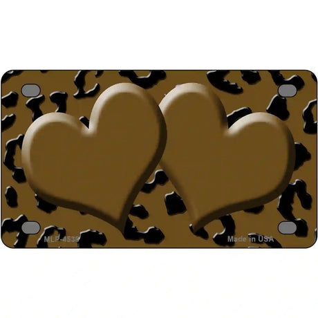 Brown Black Cheetah Brown Center Hearts Metal Novelty License Plate 4" x 2.2" (MLP)
