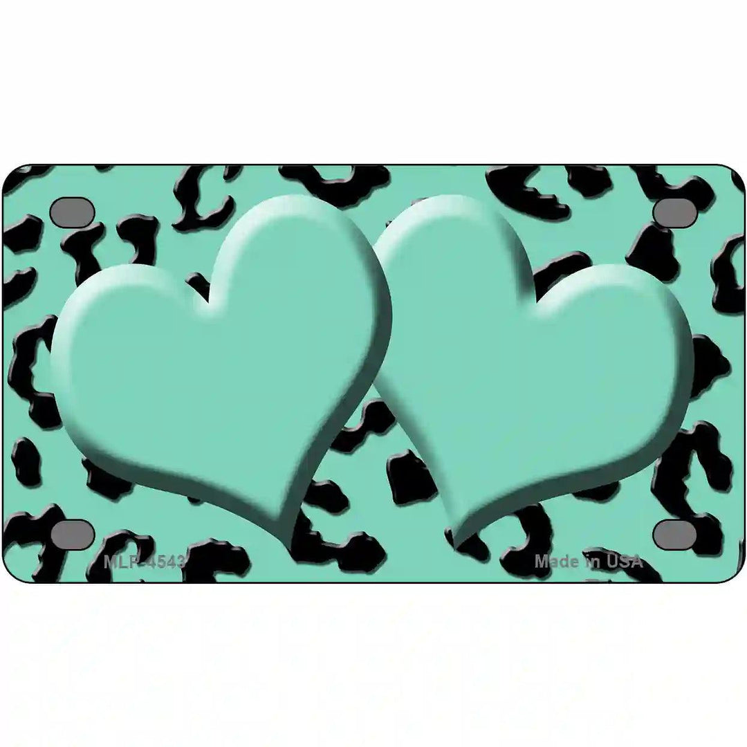 Mint Black Cheetah Mint Center Hearts Metal Novelty License Plate 4" x 2.2" (MLP)