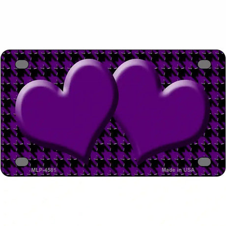 Purple Black Houndstooth Purple Center Hearts Metal Novelty License Plate 4" x 2.2" (MLP)