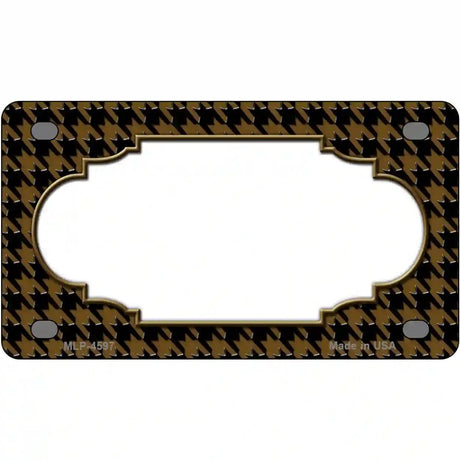 Brown Black Houndstooth Scallop Center Metal Novelty License Plate 4" x 2.2" (MLP)