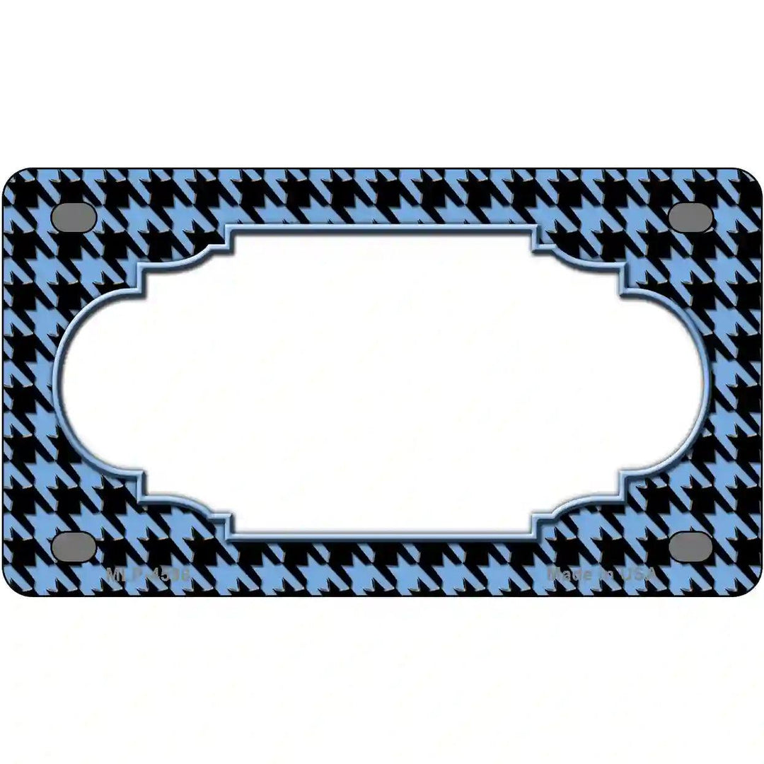 Light Blue Black Houndstooth Scallop Center Metal Novelty License Plate 4" x 2.2" (MLP)