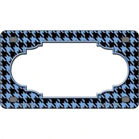 Light Blue Black Houndstooth Scallop Center Metal Novelty License Plate 4" x 2.2" (MLP)